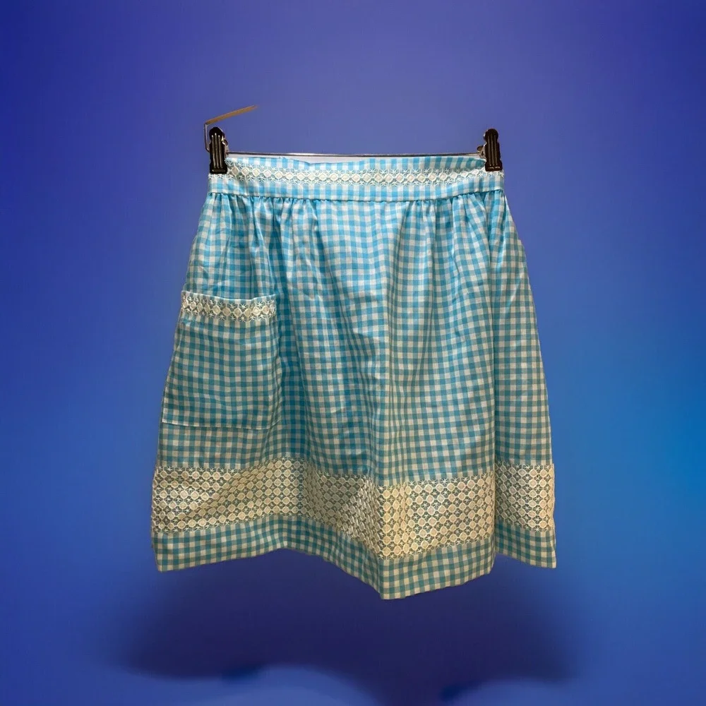 BLUE EMBROIDERY HALF APRON with pocket Vintage‎